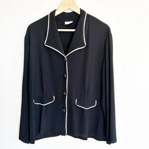 Vtg Niche Nilgun Derman Jacket Crepe Button Up Pinch Black White Trim